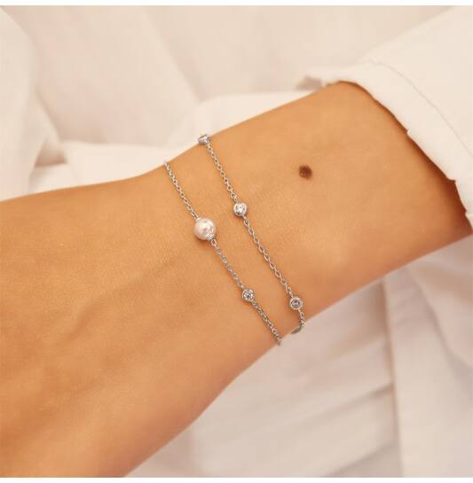  Luna Gaze - Bracelets à maillons - Argent / Rhodié - Perle - 18,5cm
